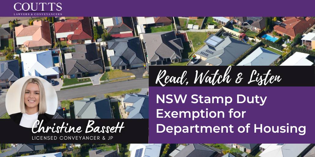 NSW Stamp Duty Exemption for Department of Housing